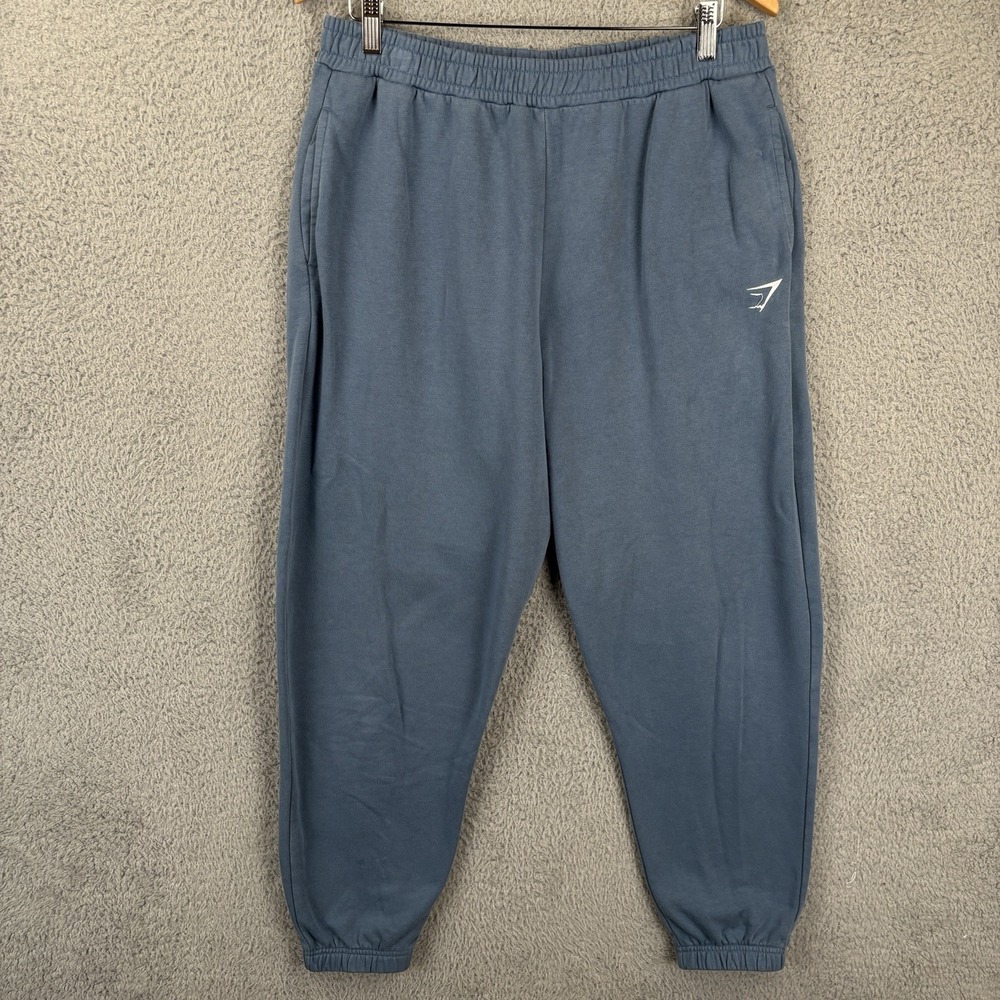 Gymshark Sweatpants Men Large Blue Fleece Jogger‎ Tapered Leg Logo Drawstring